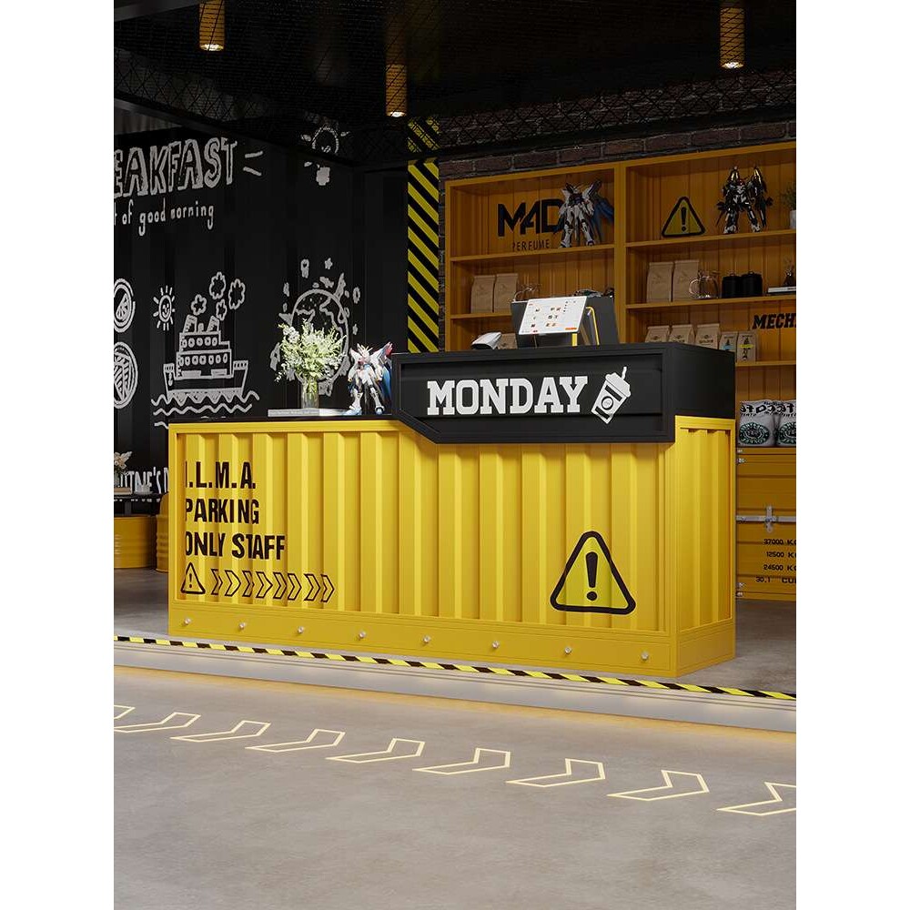奶茶店吧台收银台工业风清吧烧烤店咖啡厅集装箱健身房前台接待台