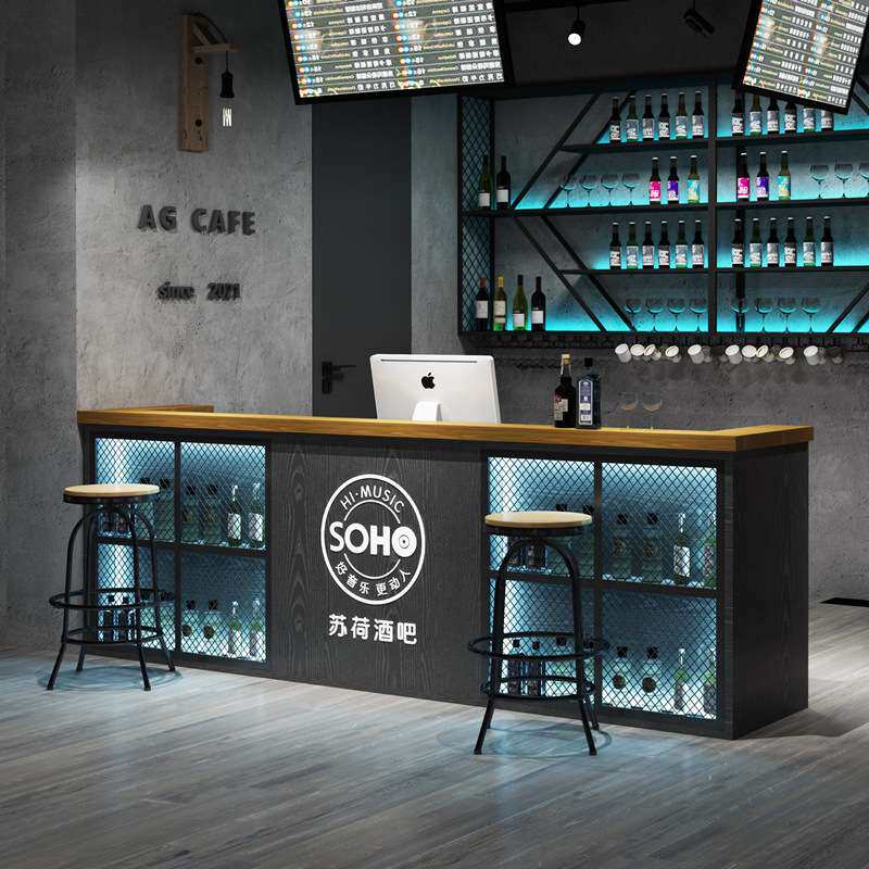 工业风收银台铁艺酒吧吧台转角柜台店铺前台奶茶店复古吧台桌创意