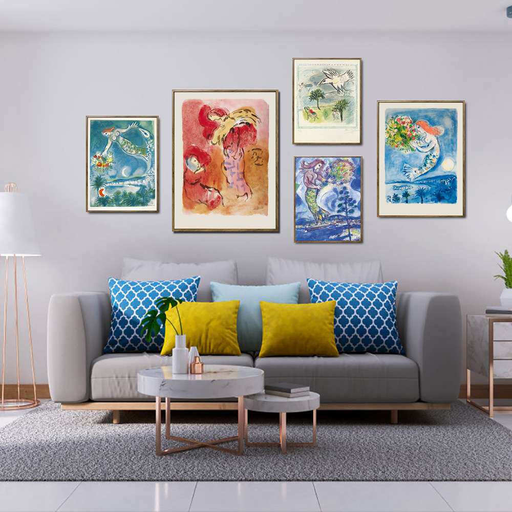 现代简约夏加尔人物风景静物客厅餐厅装饰画抽象色彩卧室挂画A206