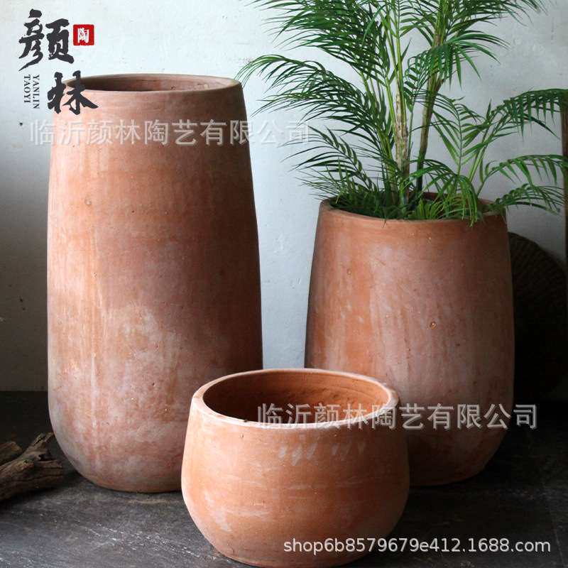 田园砖色红陶新工艺敞口花盆落地大码组合花盆景观园艺深盆泥瓦盆
