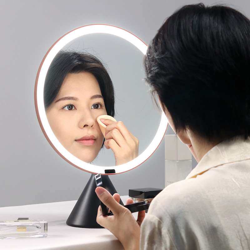 MUID大圆镜led化妆梳妆镜桌面智能带灯补光台式美妆镜卧室床头