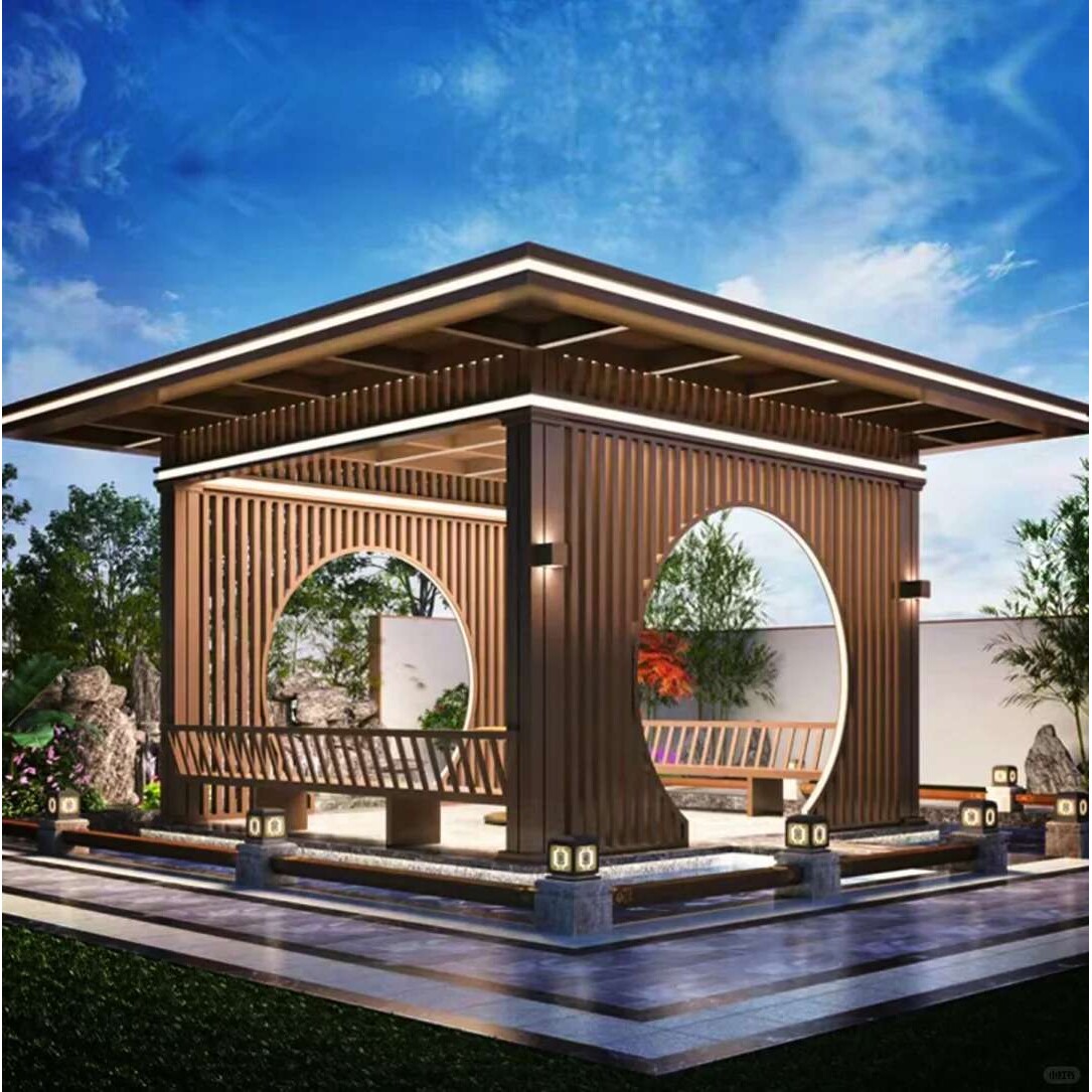 新中式铝合金凉亭庭院户外遮阳防雨棚隔热金属长廊观星亭子古建筑