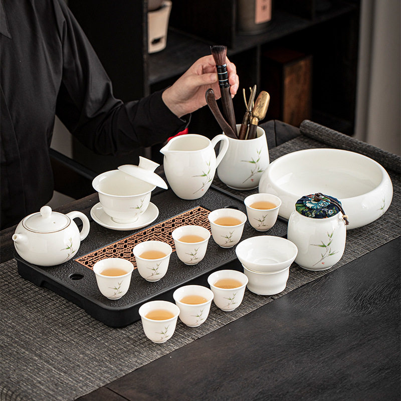 高端德化白瓷茶具套装家用羊脂玉盖碗客厅办公室茶杯陶瓷泡茶小型