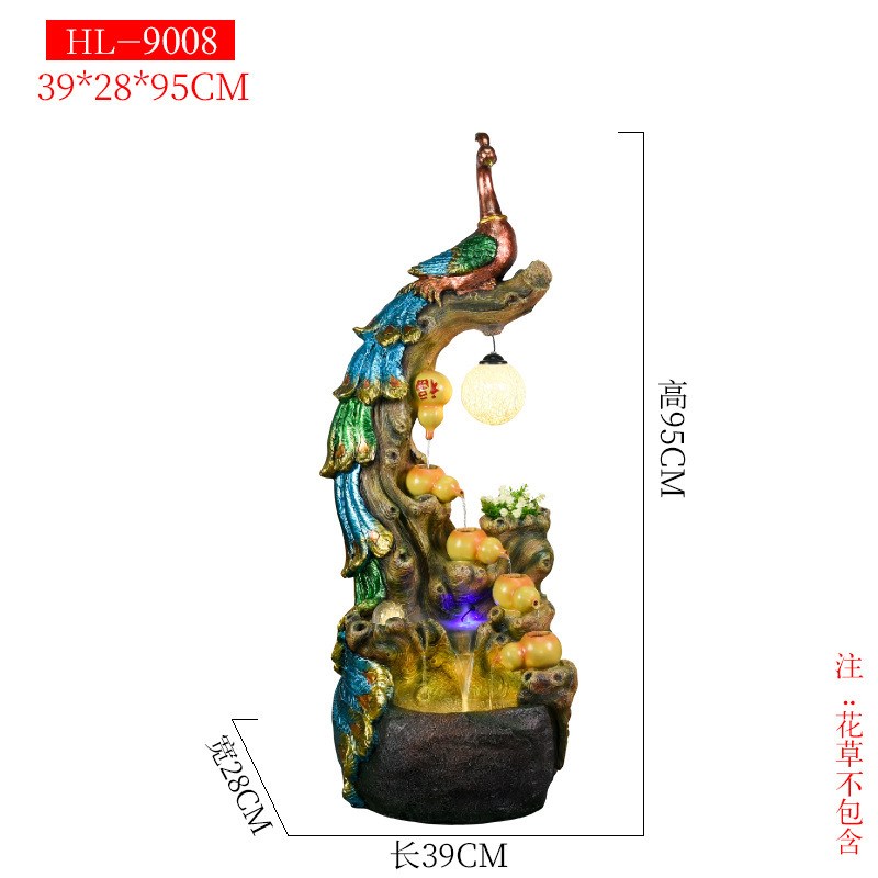 假山流水喷泉客厅加湿器家居w装饰简约时尚办公室盆景孔雀落地摆