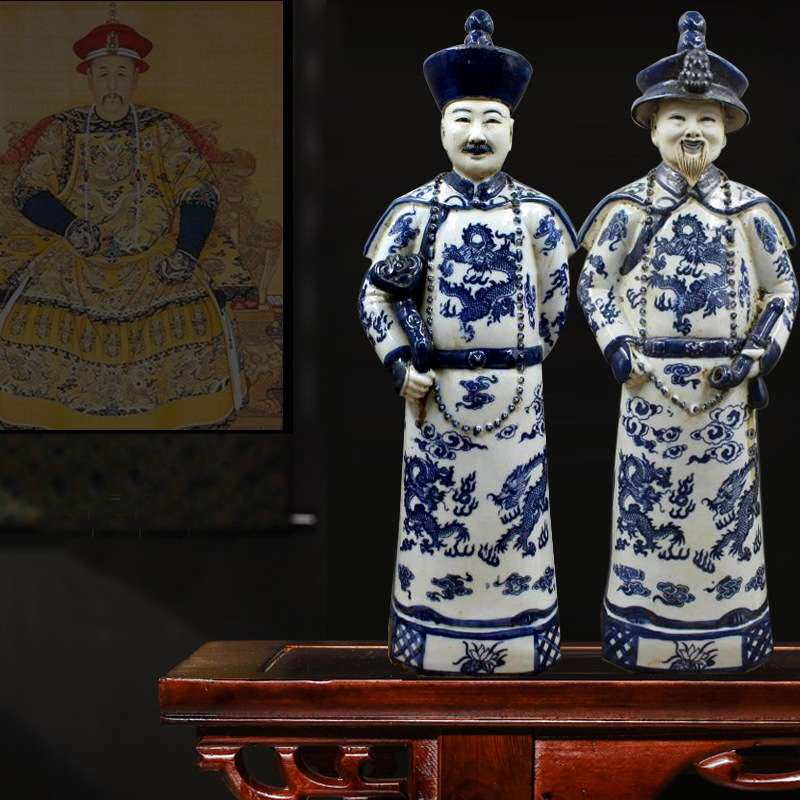 清光绪青花雕塑人物雍正像 仿古工艺老货瓷器摆件 古董古玩收藏