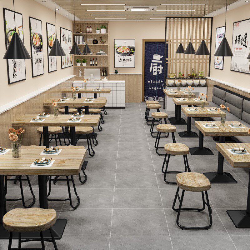 复古工业a风餐饮店奶茶快餐小吃烧烤火锅店餐吧餐厅实木餐桌椅组