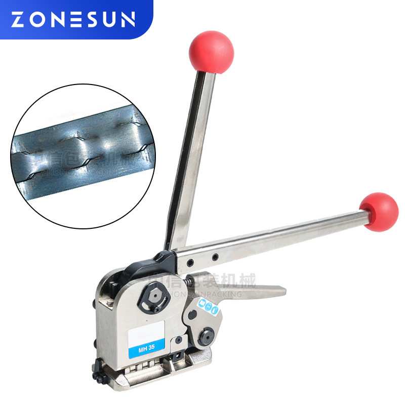 ZONESUN MH35钢带打包机 铁皮免扣钢带16-19mm 捆扎阴阳扣打包机