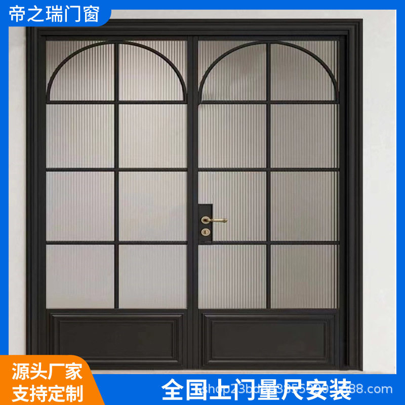 法式复古门老铁门极简推拉门海棠花玻璃门铝合金防爆玻璃门
