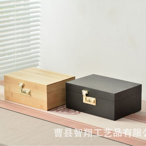 跨境竹制研磨器收纳盒可拆卸带密码锁木质储物盒家用实木收纳盒