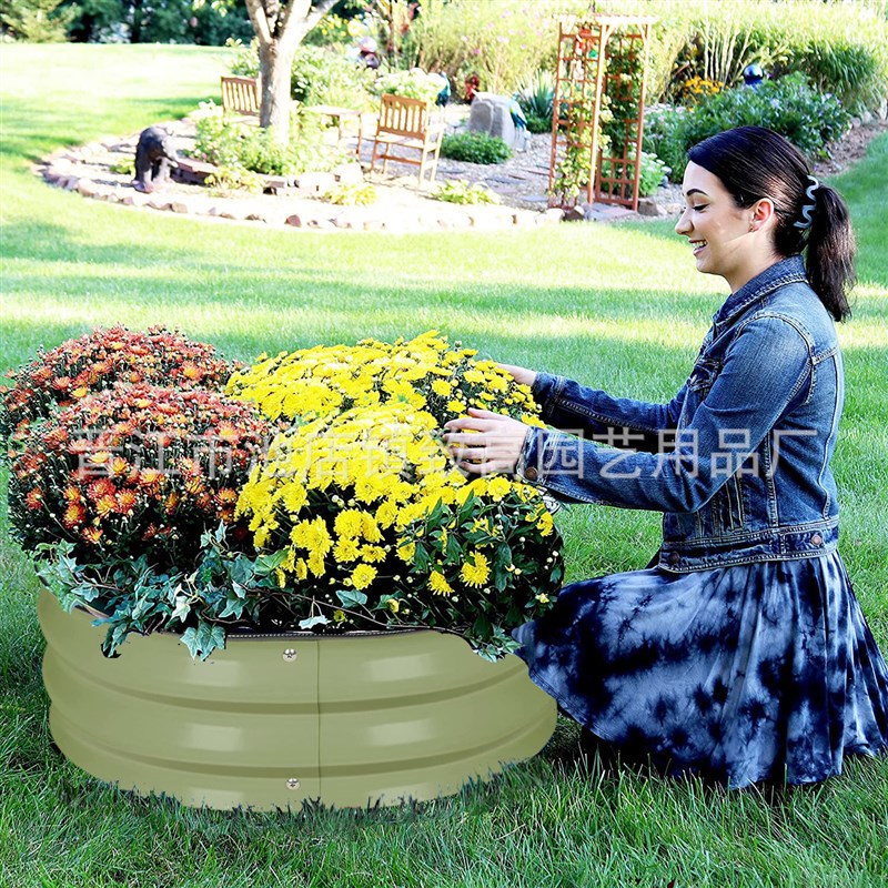 Garden Bed圆形花盆菜圃镀锌花园床别墅花盆种植箱铁Y花圃阳台菜