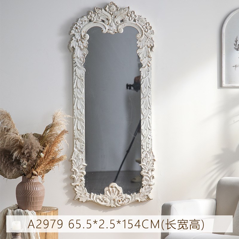 法式复古客厅装饰壁挂镜子 墙面艺术雕花全身镜 服装店做旧试衣镜