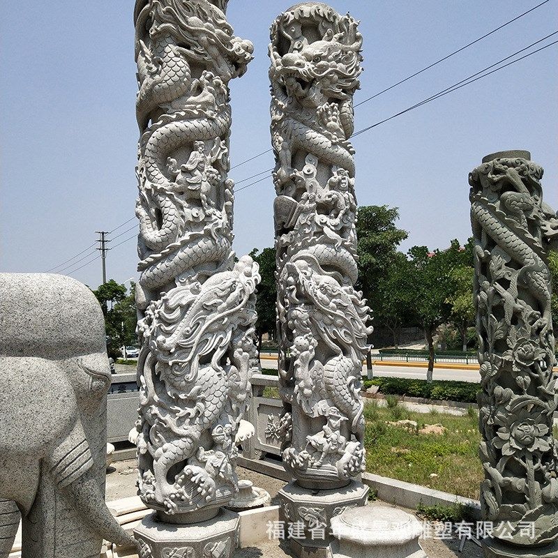 景观盘龙柱 城市广场花鸟x石龙柱 花岗岩石雕文化柱雕塑