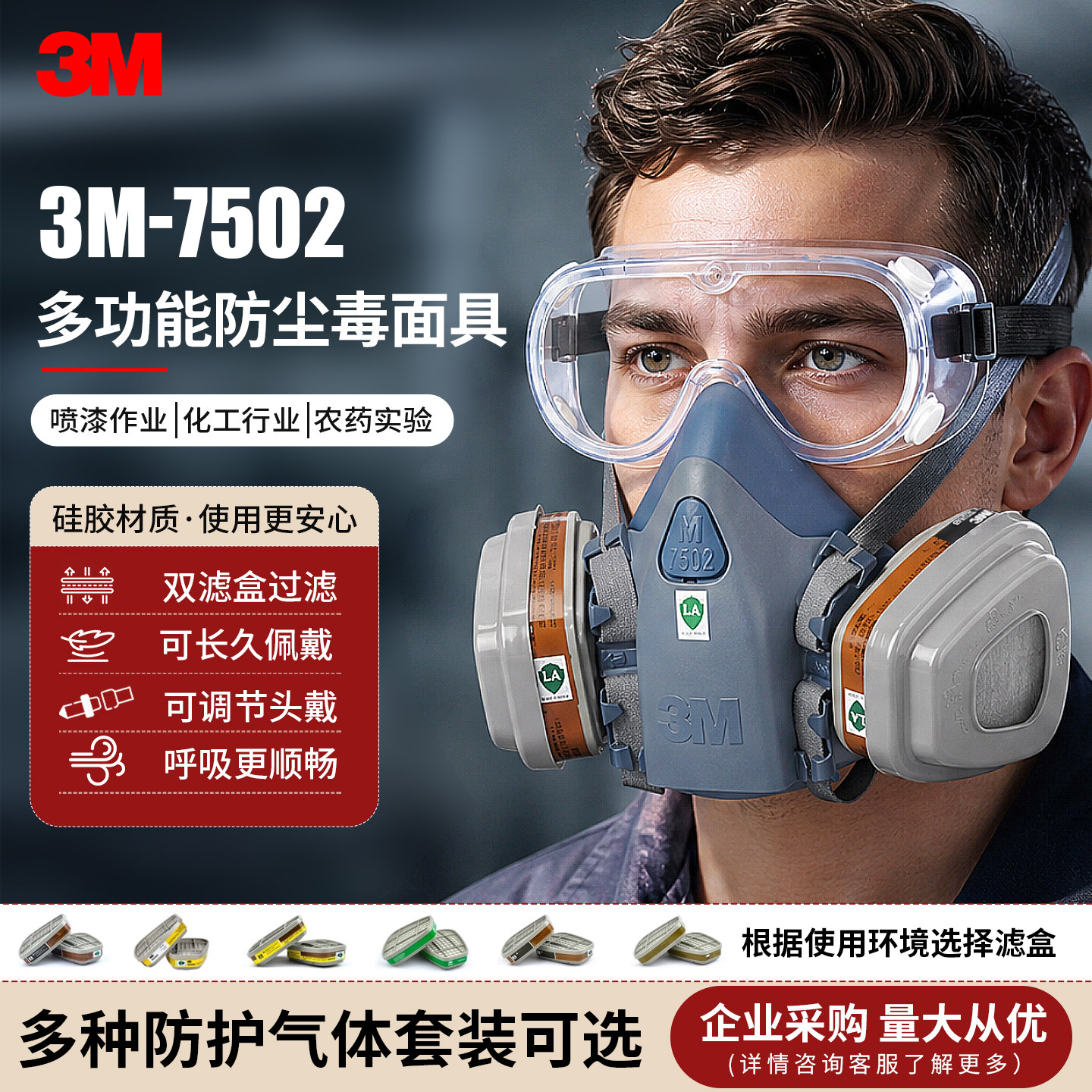 3M7502喷漆防毒面具防甲醛图片
