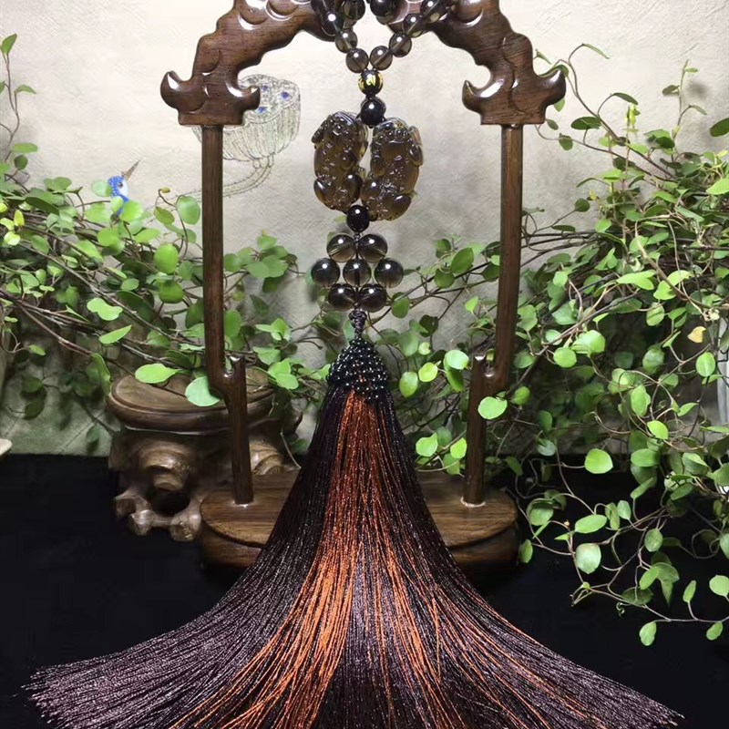 天然茶水晶双貔貅汽车挂件汽车L档位珠车饰车挂饰品
