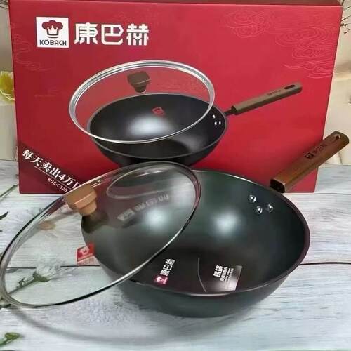 新款福运深氮防锈精铁炒锅32cm平底锅家用炒菜锅无涂层随手礼炒锅