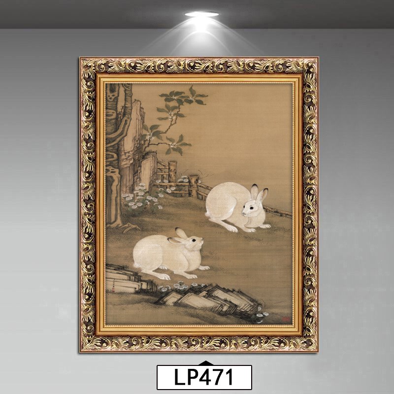 欧式复古梧桐双兔图客厅装饰w画餐厅书房茶室挂画玄关油画动物壁