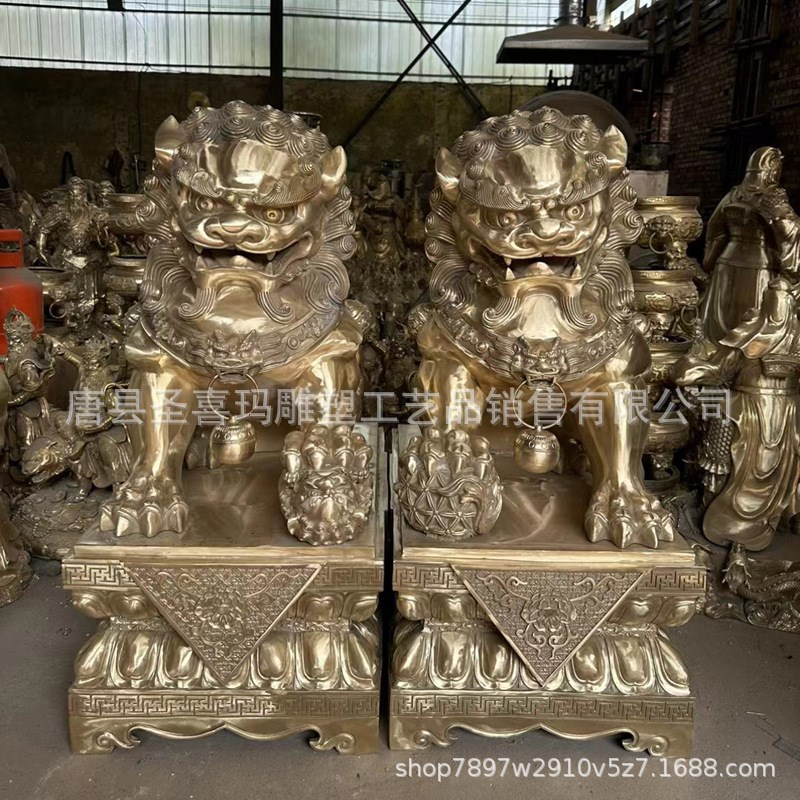 铜狮子一对北京狮摆件s工艺品中式门口家居50高纯铜狮子直销