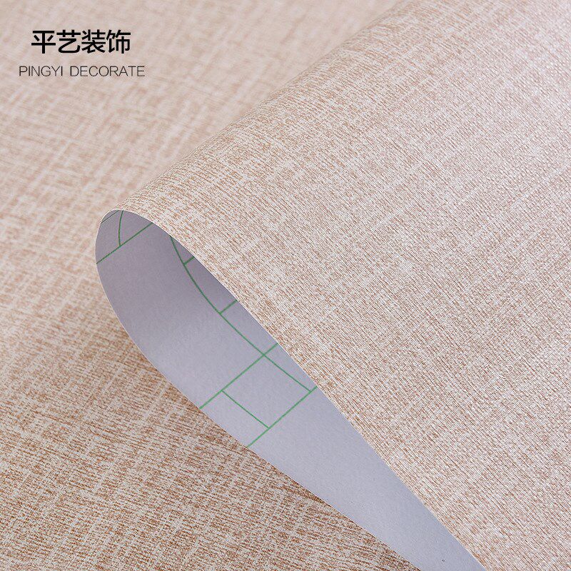 墙纸自粘麻布纹蚕丝壁纸自贴防水布纹卧室PVC跨境家装贴纸