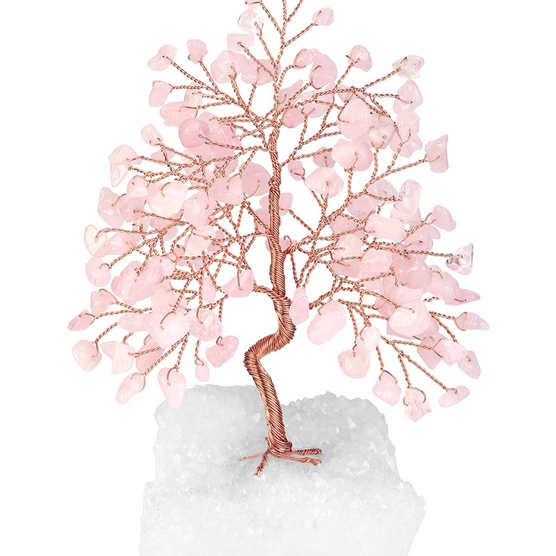 20枝树干弯曲白水晶树簇底座小树摆件七色碎石树白水晶晶簇底座