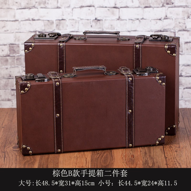 复古皮革手提箱欧式箱子家居收纳箱服装店拍摄道具店铺橱窗箱摆件图片
