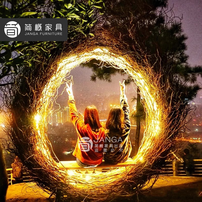 网红鸟巢秋千酒店民宿景点打w卡圆形悬挂创意带灯户外休闲吊椅家
