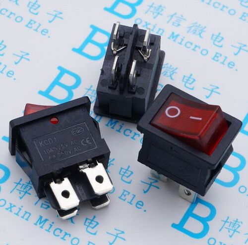 15*21mm带灯 4脚带灯 KCD1-104 船型开关  6A 250V 红色/绿色带灯