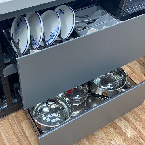 三边拉篮橱柜内置抽屉式双层碗碟拉篮太空铝工具篮阻尼锅具置物架
