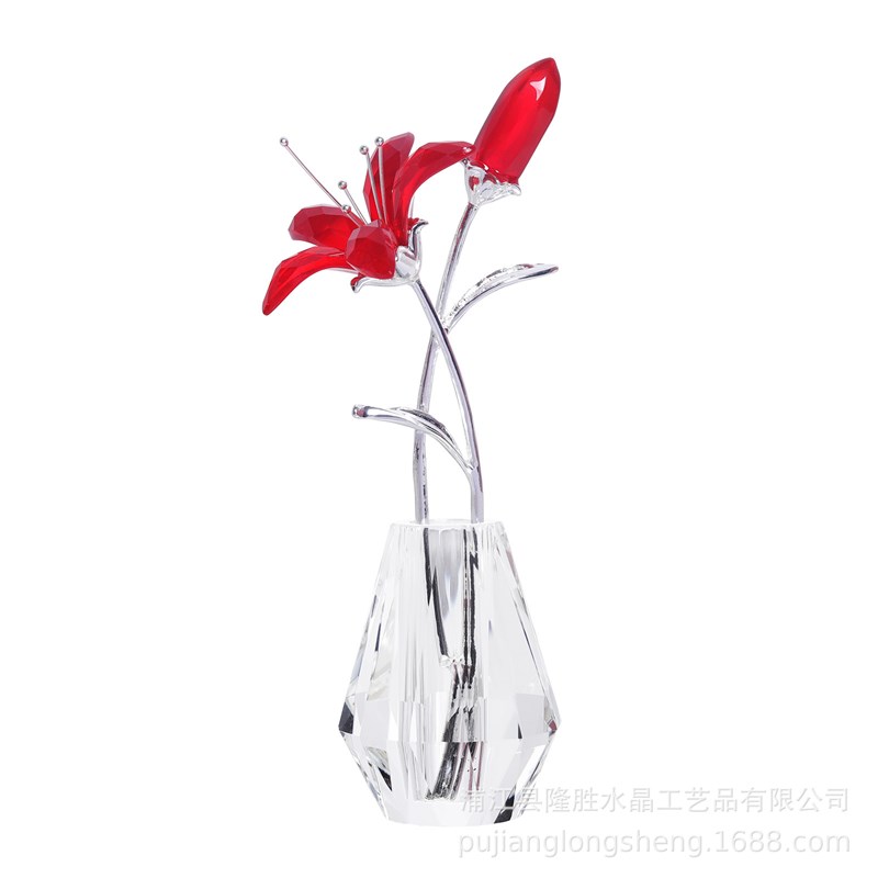 简约现代轻奢风格彩色百合花带花瓶客厅软装桌面小摆件水晶工艺品