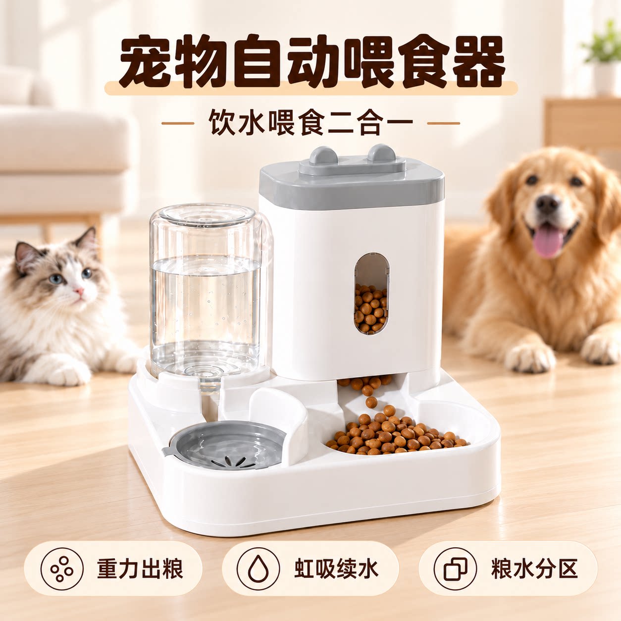 宠物自动喂食器饮水一体猫粮喂食
