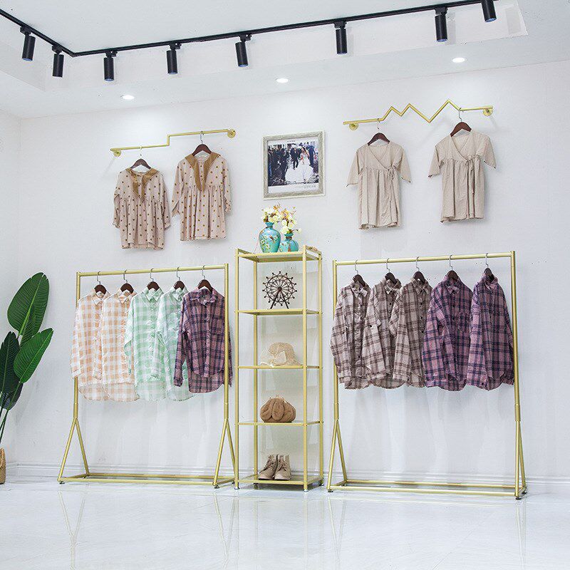 服装店展示架轻奢金色铁艺服装架挂衣服架子落地陈列架厂家直销