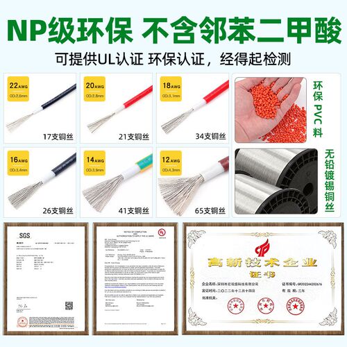 UL1672电子线26/24/22/20/18/16/14/12/10awg双层PVC绝缘电线