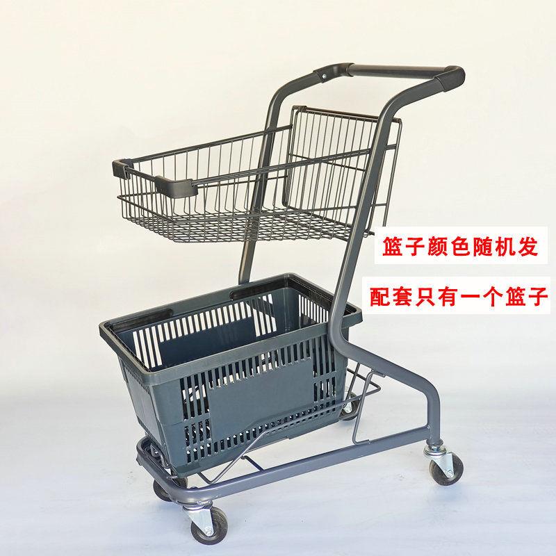 超市购物手推车理货车ktv网红小拉车商场家用双层摆摊推车F7篮粉
