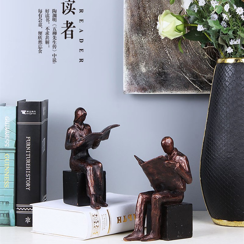 读书者雕塑艺术品人物雕像摆件创意玄关客厅办公小摆件欧式风格