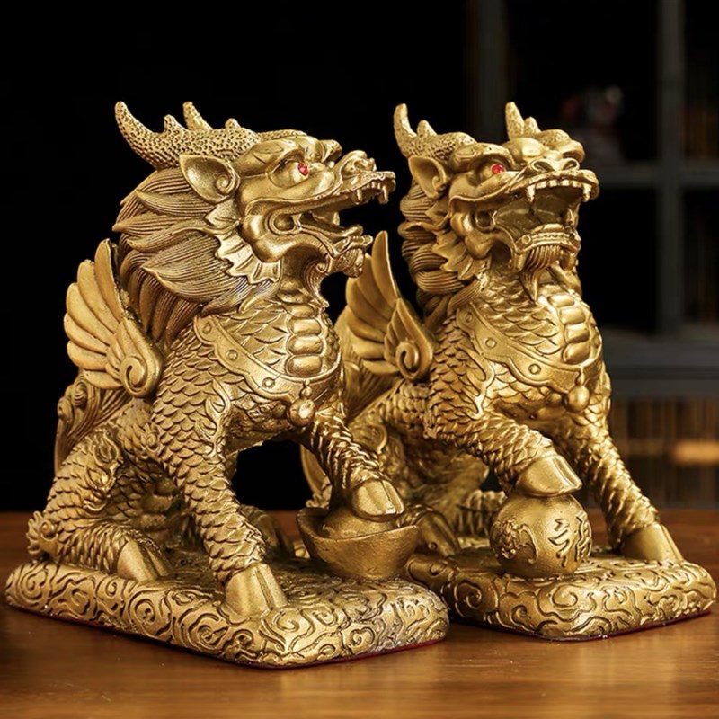 大型一对铜麒麟雕塑 麒麟雕刻铜摆件酒店门口麒麟神兽铜雕工艺品