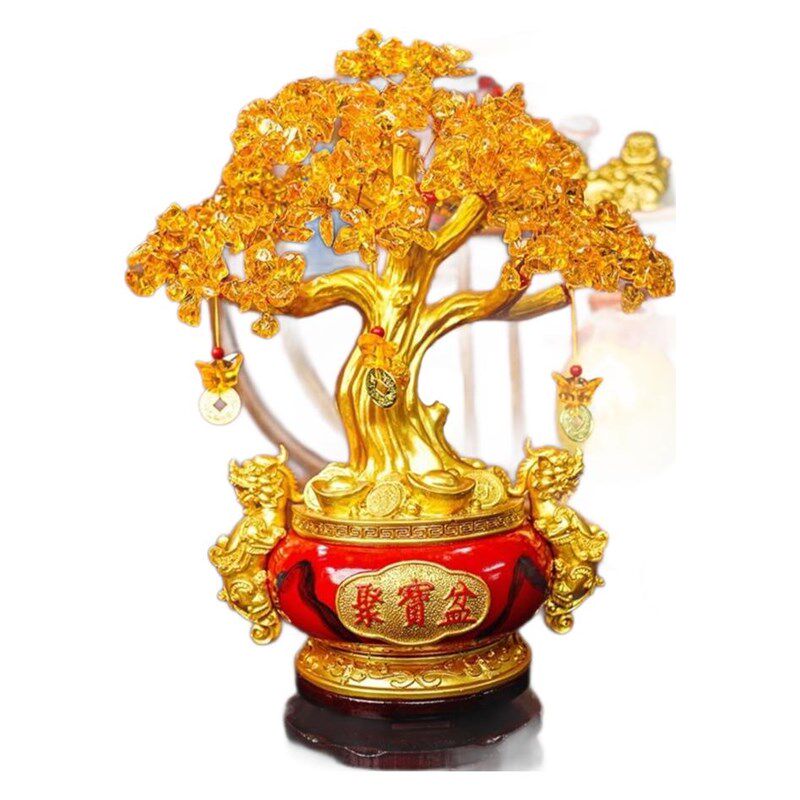 黄水晶发财树招财貔貅摆件摇钱树聚宝盆办公室客厅酒柜店铺装饰品