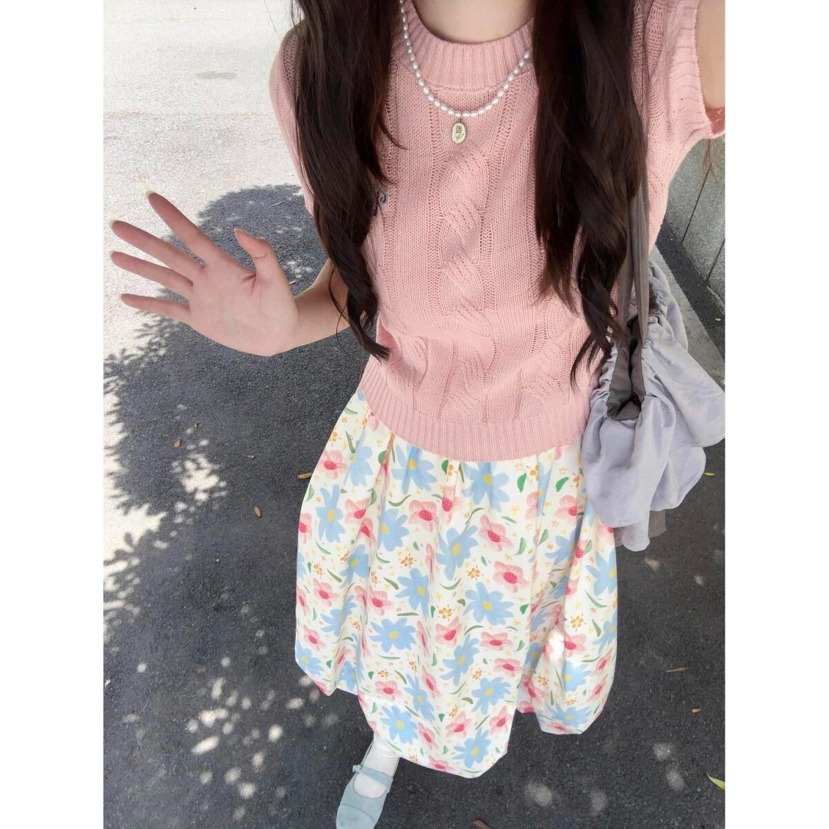 小个子显高碎花半裙套装