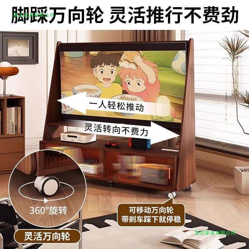 实木移动式电视柜带轮卧室客厅家用小户型支架落地式超窄款