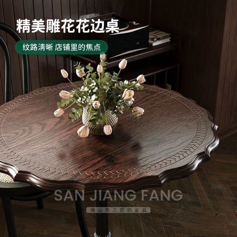 实木奶茶咖啡店红橡木方桌复古咖啡厅桌椅组合商用西餐厅甜品桌子