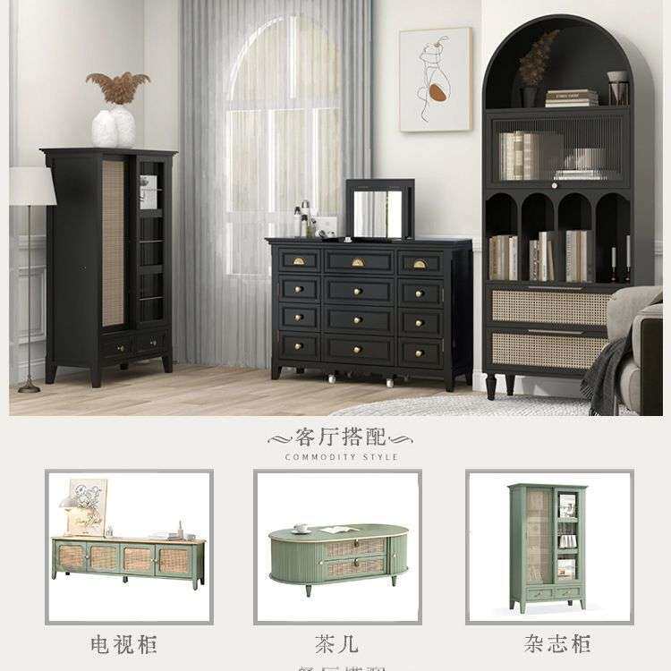 美式乡村仿古实木拱形书柜储物柜 欧式书房书橱做旧展示柜多层柜