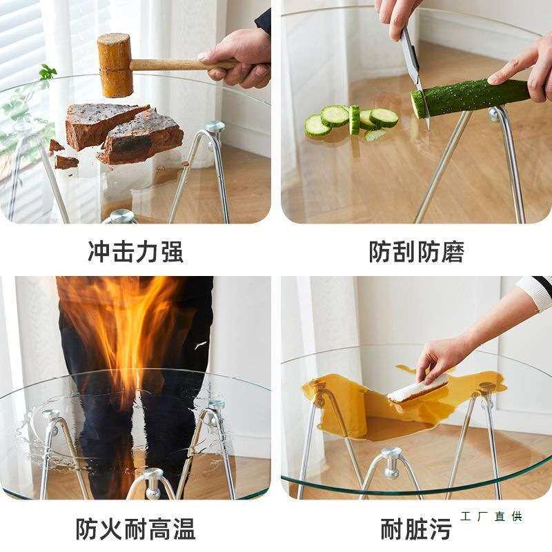 钢化玻璃洽谈茶几轻奢圆桌子欧式圆形出租屋奶茶店展会阳台床边桌