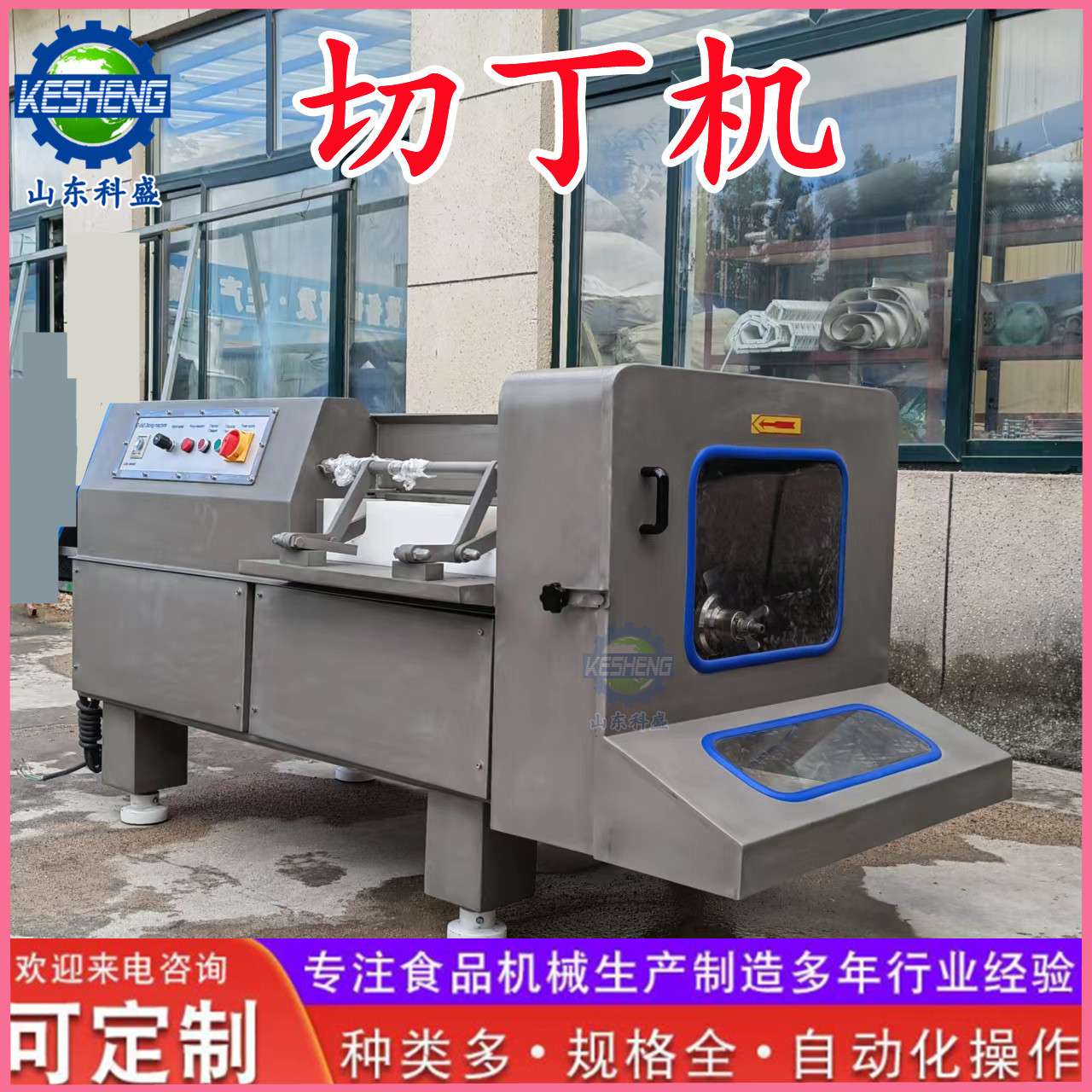 全自动牛肉粒切丁机 鸡胸微冻肉切丁机 350型五花肉切块设备