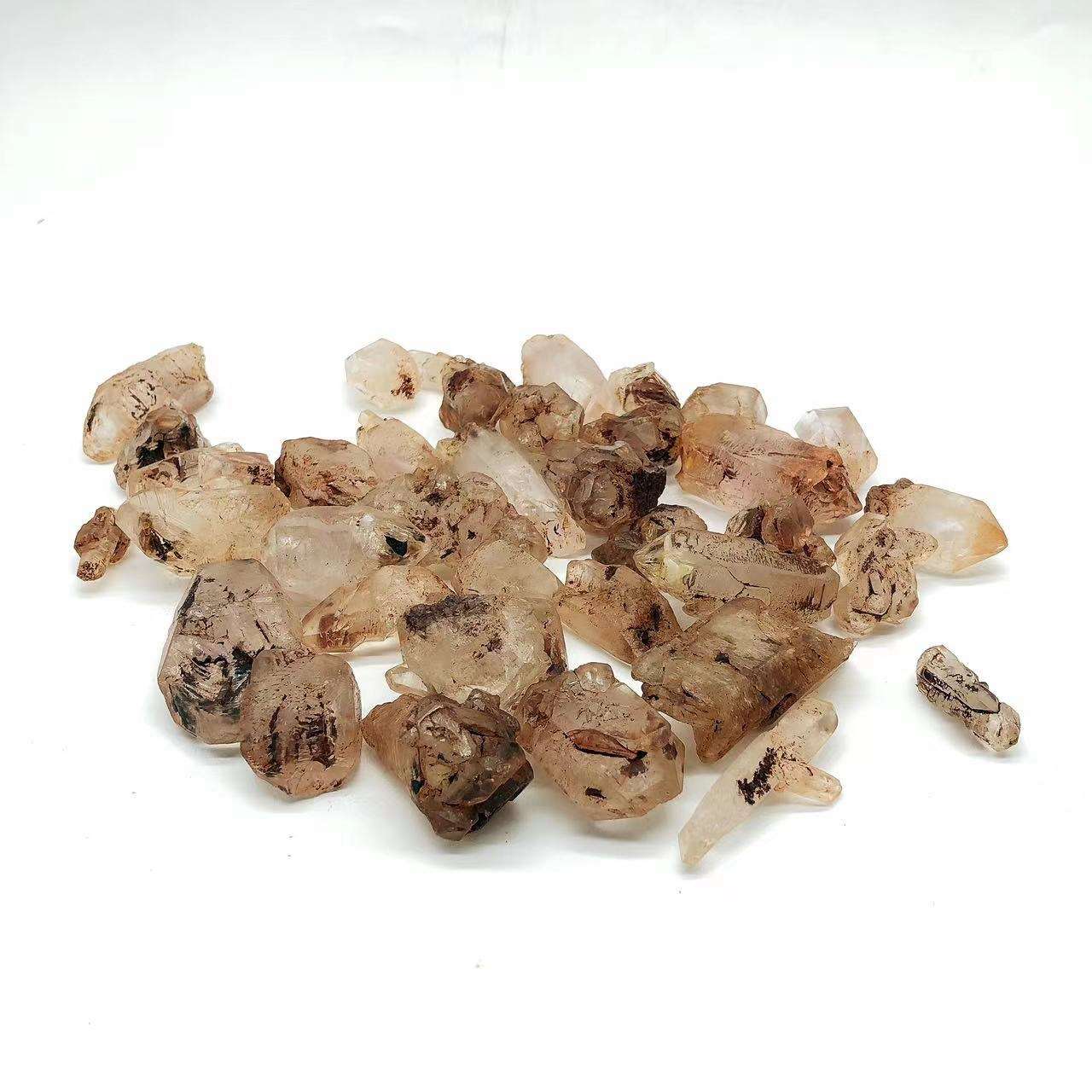 天然红泥骨干水晶骸骨原矿原石权杖水胆彩虹亮皮把玩件半宝石饰品