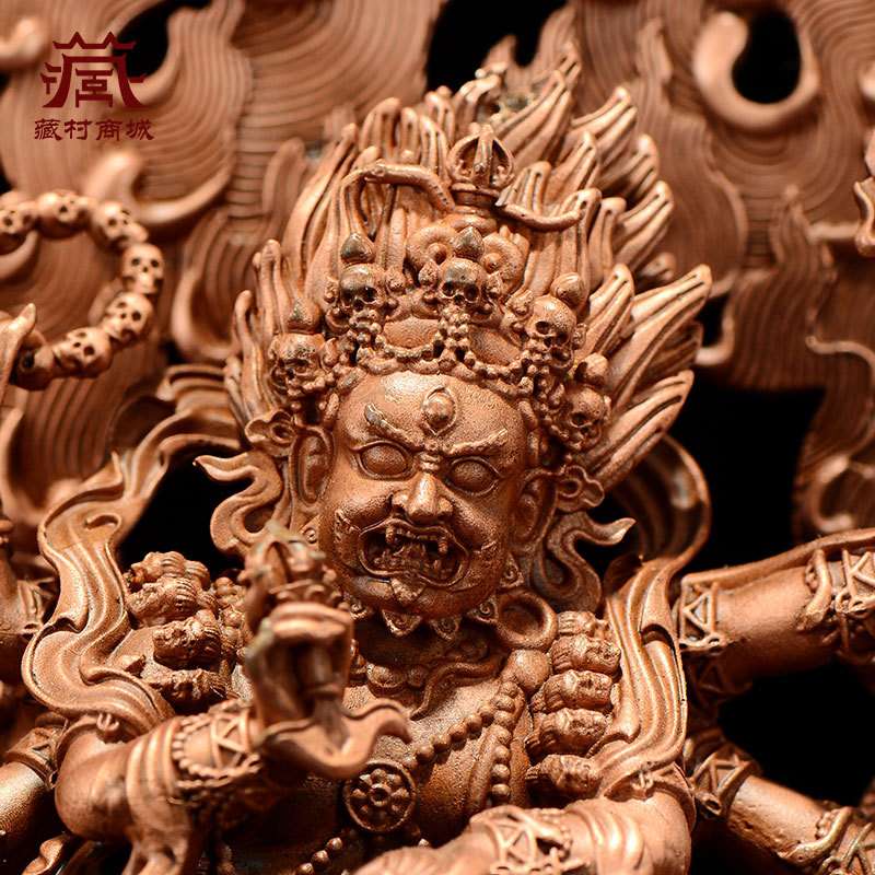 红铜雕花《六臂玛哈嘎拉》随身铜像家用室内客厅玄关桌面摆件