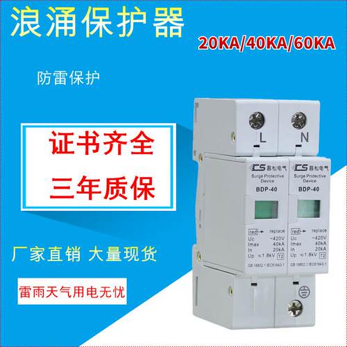 浪涌保护器2p 40KA 电涌避雷器  一级防雷器2p40ka 交流保护器