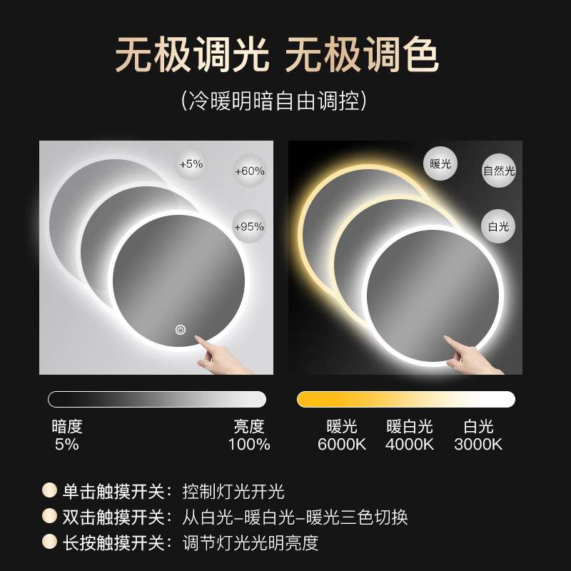 智能浴室镜洗手间感应触摸灯化妆镜防雾洗手台洗漱带灯罩智能镜子