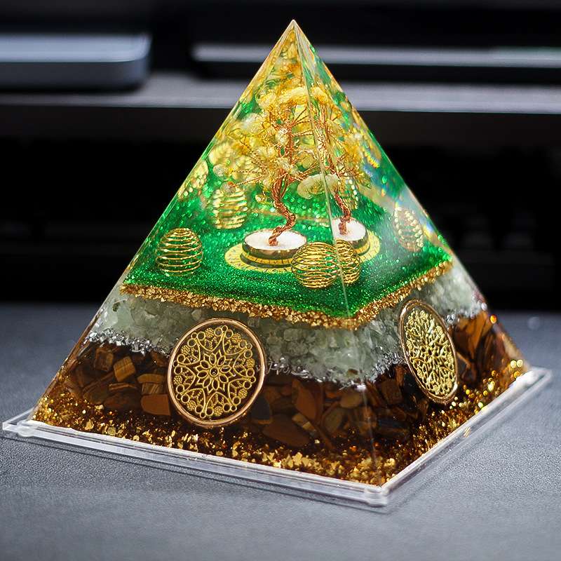 创意黄水晶树发财树水晶金字塔摆件树脂滴胶手工艺品家居桌面摆件