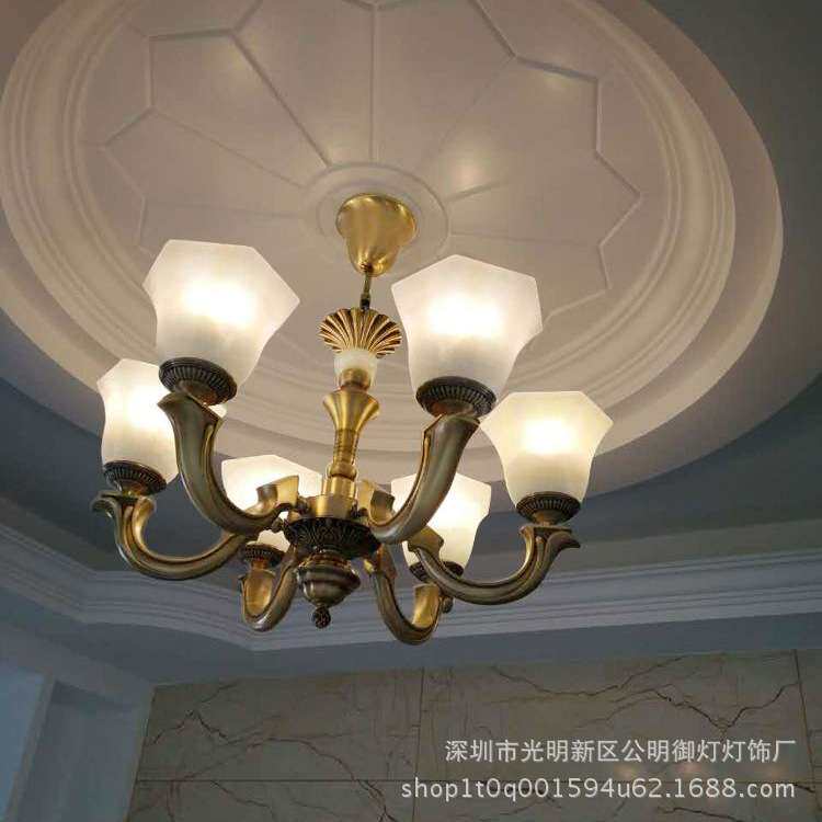 全铜吊灯欧式客厅灯大气简欧卧室餐厅灯古铜色美式铜灯云石灯具