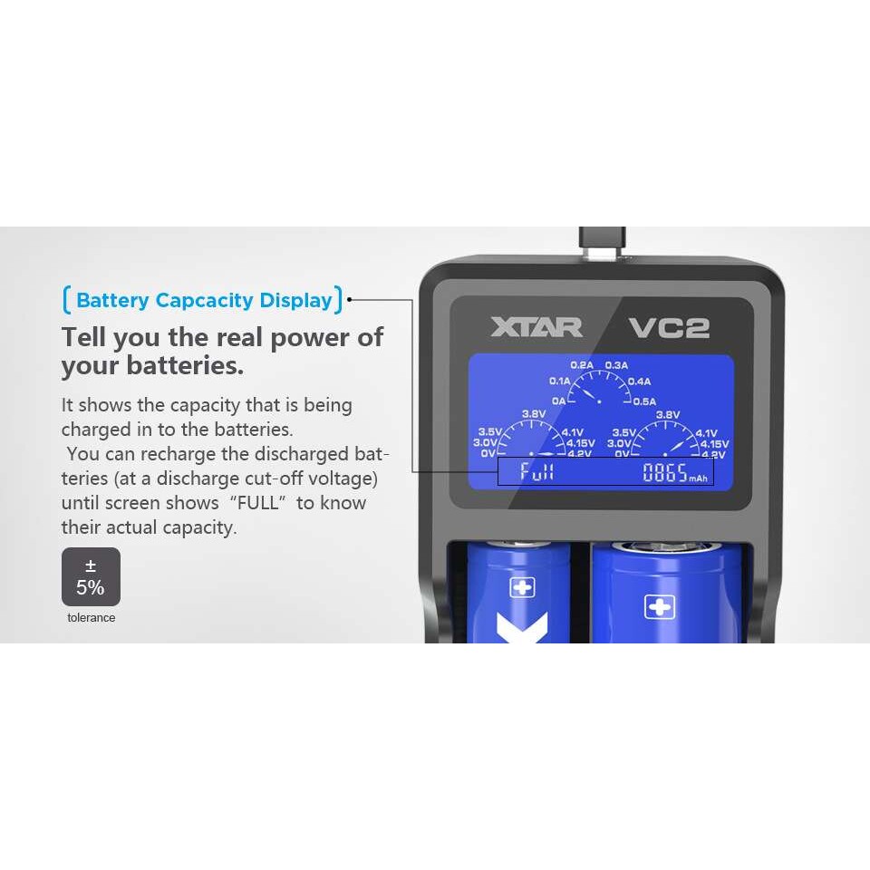 XTAR/爱克斯达 VC2 2槽智能液晶 镍氢/锂离子电池充电器