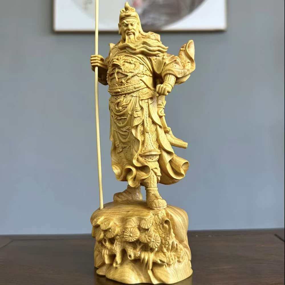 崖柏木雕关公木雕摆件实木人物雕刻御龙关二爷家居木质桌面装饰品