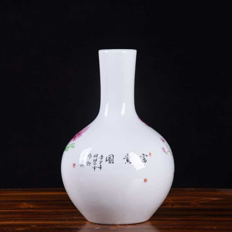大师手绘牡丹花瓶景德镇陶瓷花瓶中式客厅玄关电视柜插花装饰摆件
